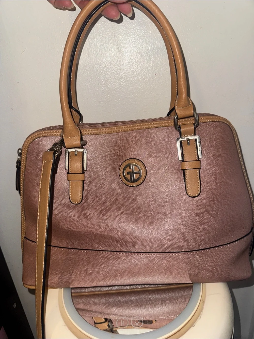 Giani Bernini Rose Brown Satchel with Tan Trim